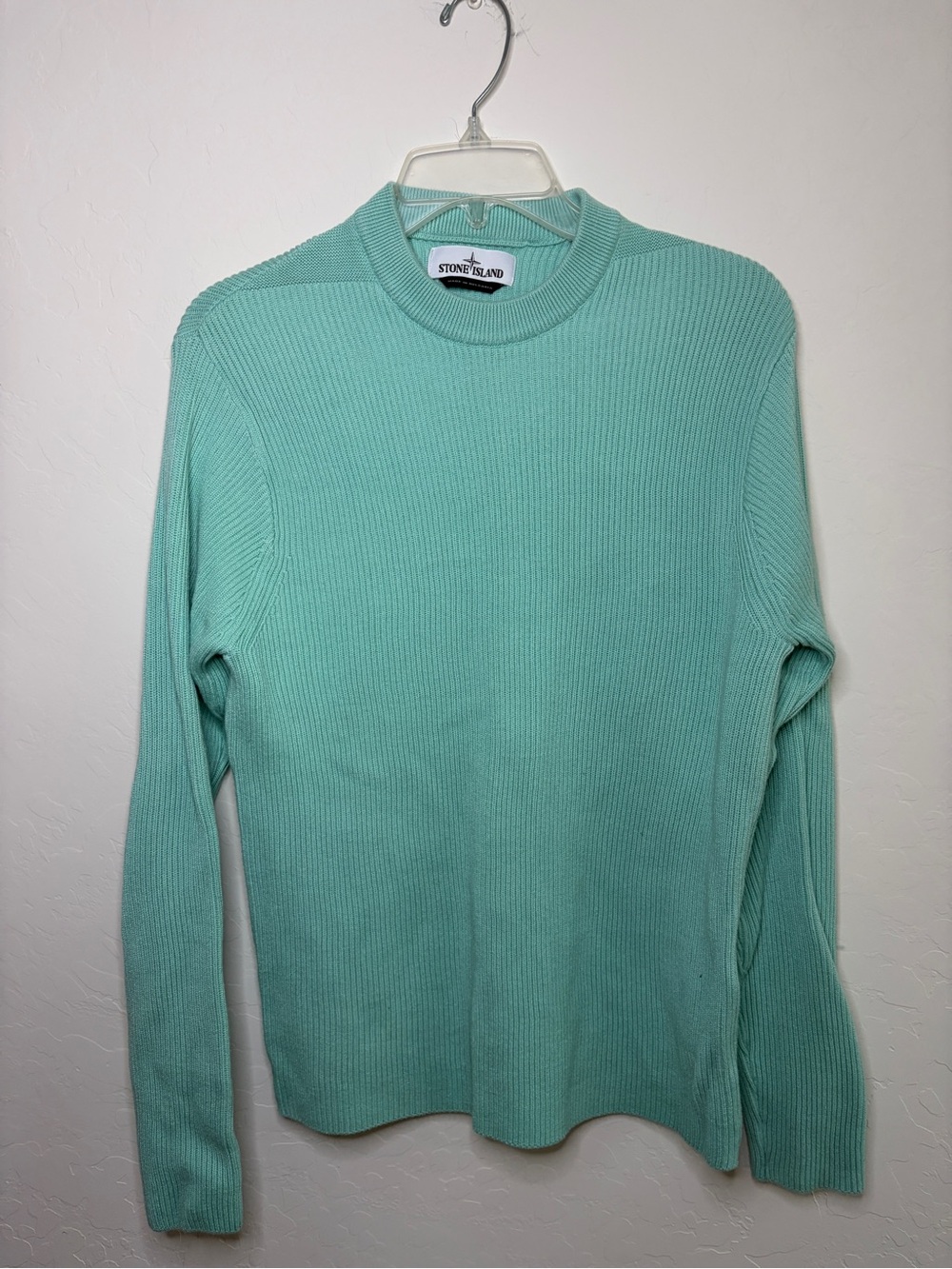 Stone Island Crewneck Ribbed Sweater in Mint Green-missing compass badge